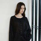ACOVE Sheer Shirring Blouse_Black