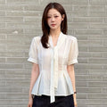 BASIKA Half sleeve V-neck tie blouse_2color