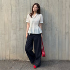 BASIKA Half sleeve V-neck tie blouse_2color