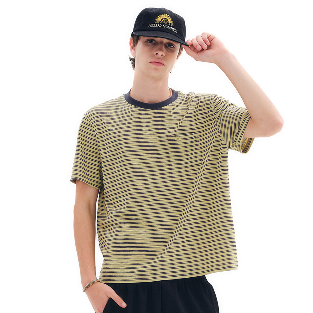 HELLO SUNRISE HS Stripe Pocket Tee_Olive