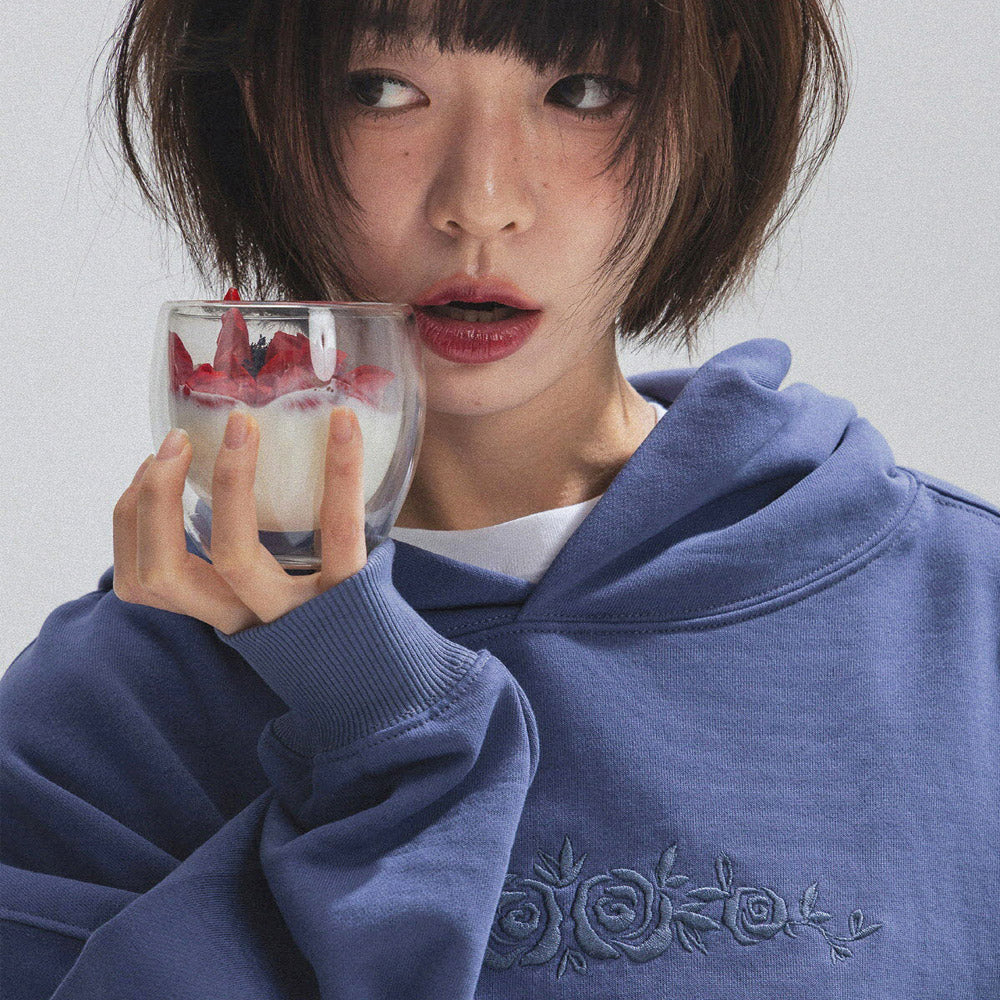 ANNEHEARTS Rose Garden Hooded Sweatshirt_BLUE
