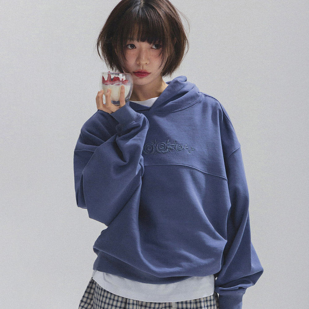 ANNEHEARTS Rose Garden Hooded Sweatshirt_BLUE