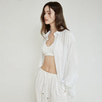 ACOVE Sheer Stripe Wrap Shirt_Sky Blue