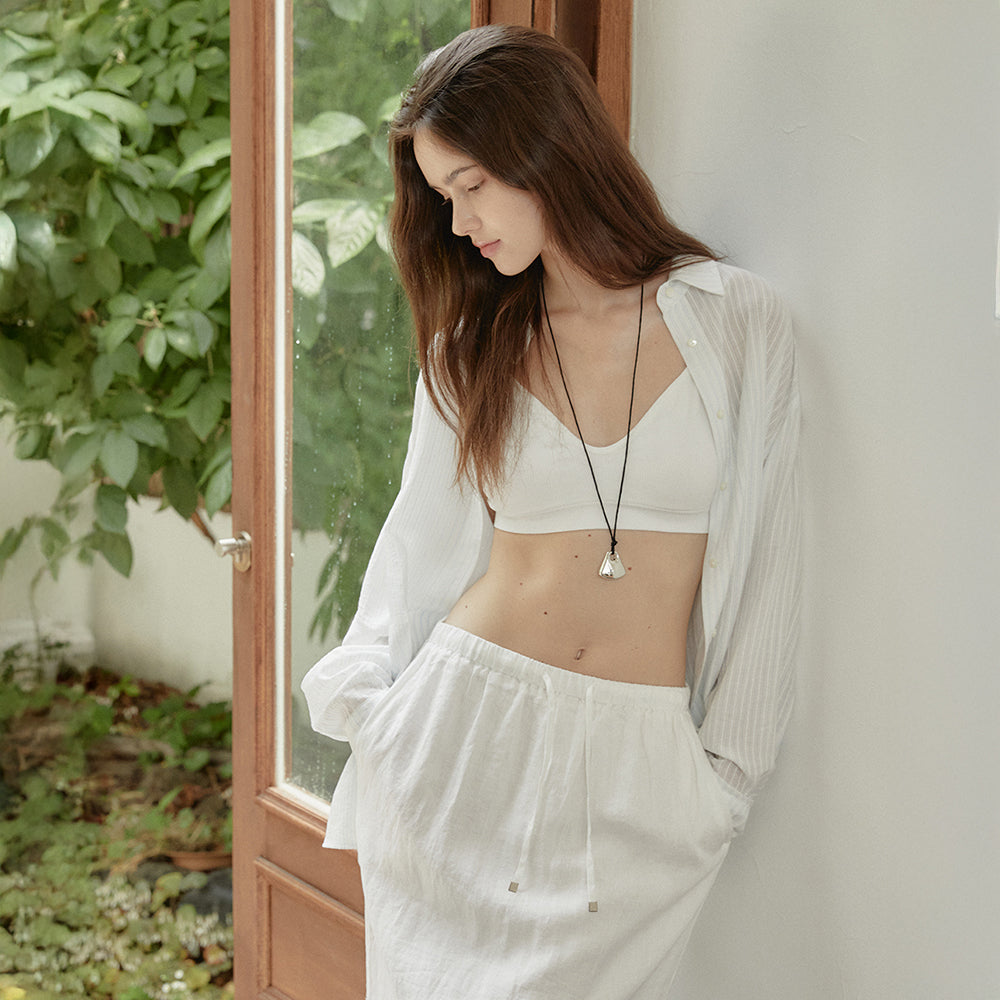 ACOVE Sheer Stripe Wrap Shirt_Sky Blue