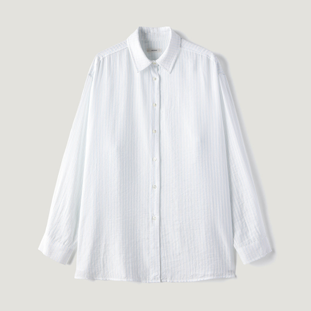 ACOVE Sheer Stripe Wrap Shirt_Sky Blue