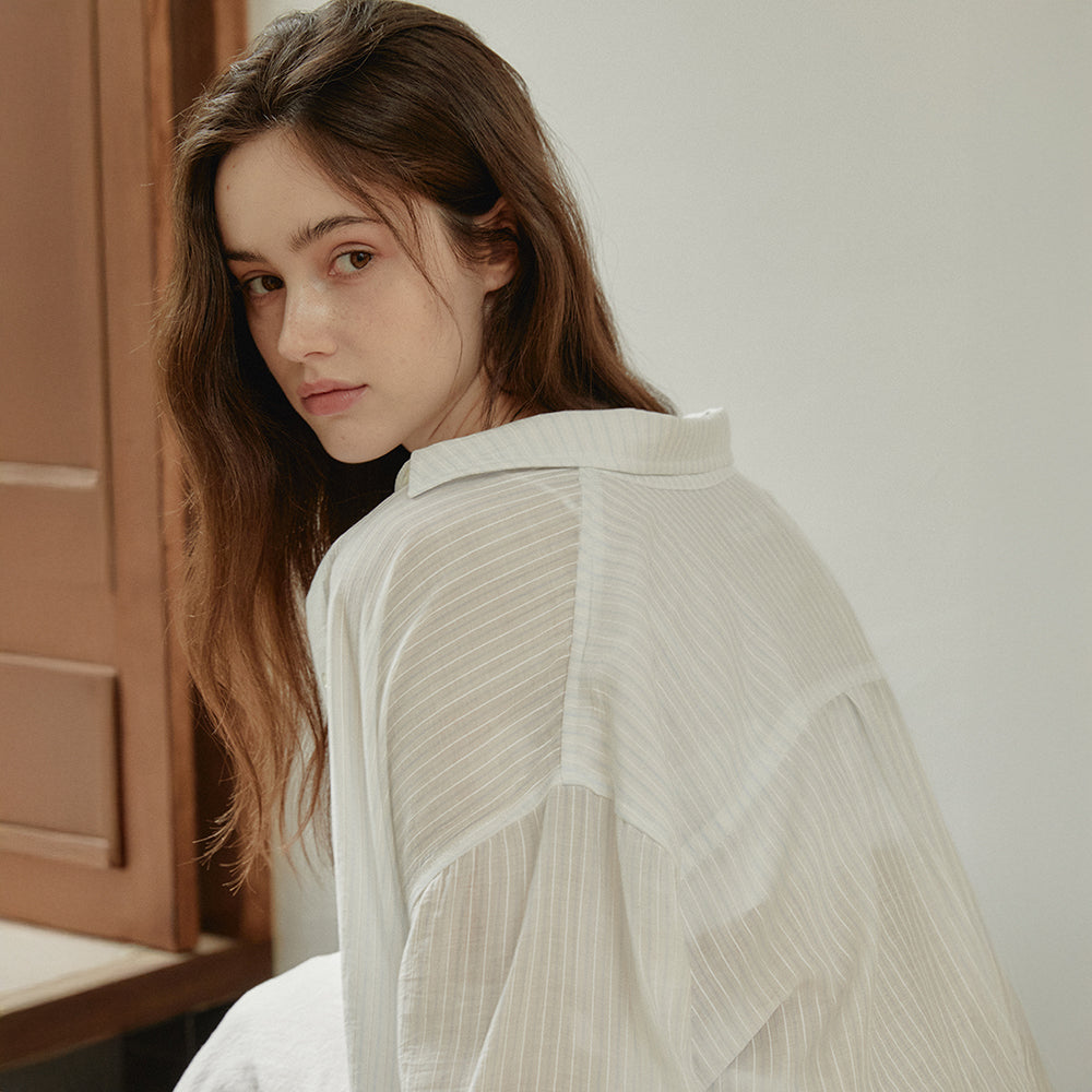 ACOVE Sheer Stripe Wrap Shirt_Sky Blue