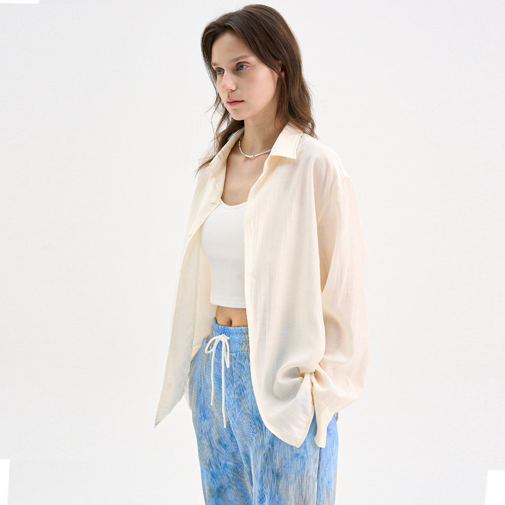 TRIP LE SENS Steady Summer Pleated Overshirt_Cream Ivory