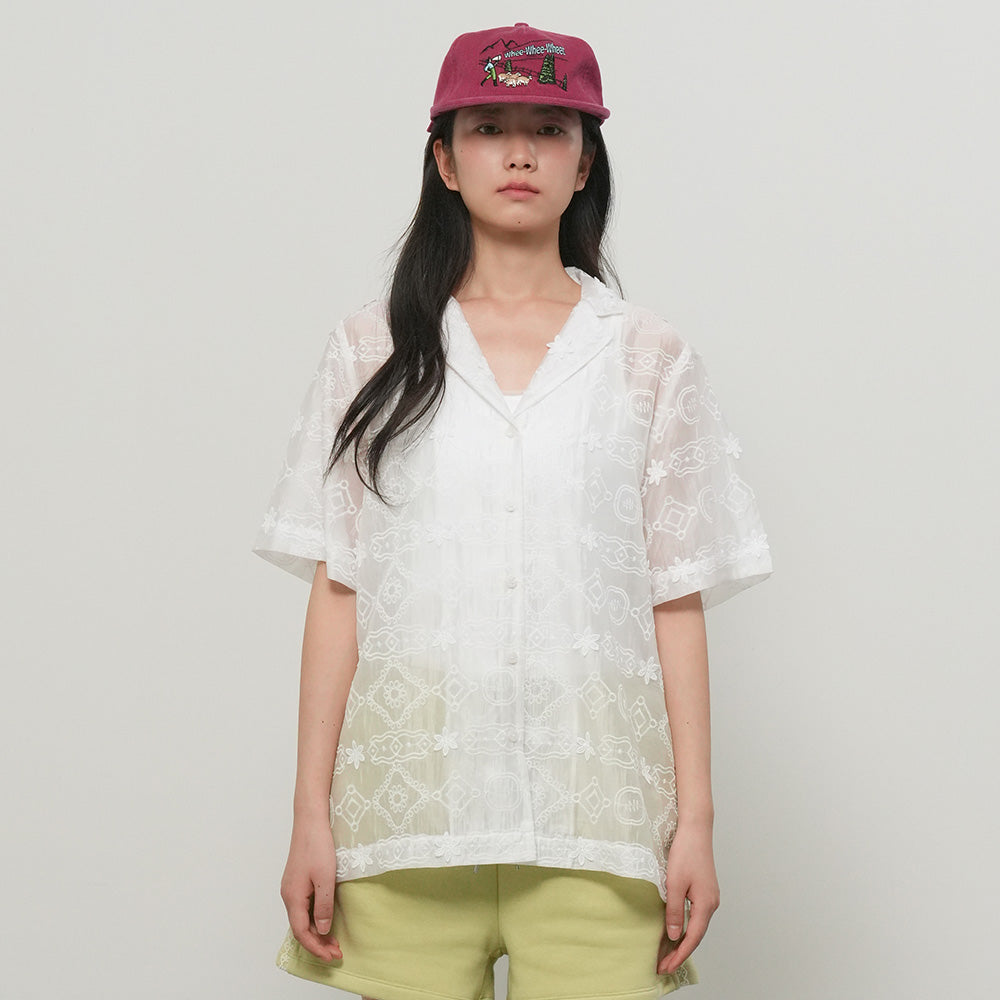 GENERAL IDEA WOMAN Embroidered Lace Half Shirt [WHITE] / GF2LSH525