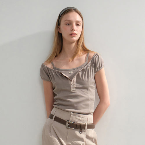 GROVE 26HS JOEY U-NECK TOP (5COLOR)