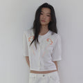 LONQUE FLORAL EMBROIDERY CROP BLOUSE (IVORY)