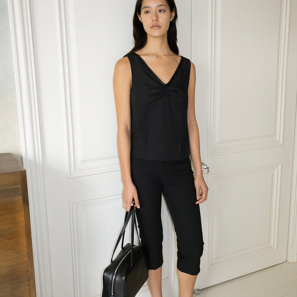 NCSSRY Lace Tuck Sleeveless Top (Black)