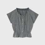 NCSSRY Pure Linen Tuck Half Blouse (Black)