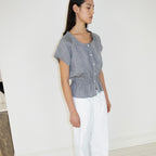 NCSSRY Pure Linen Tuck Half Blouse (Black)