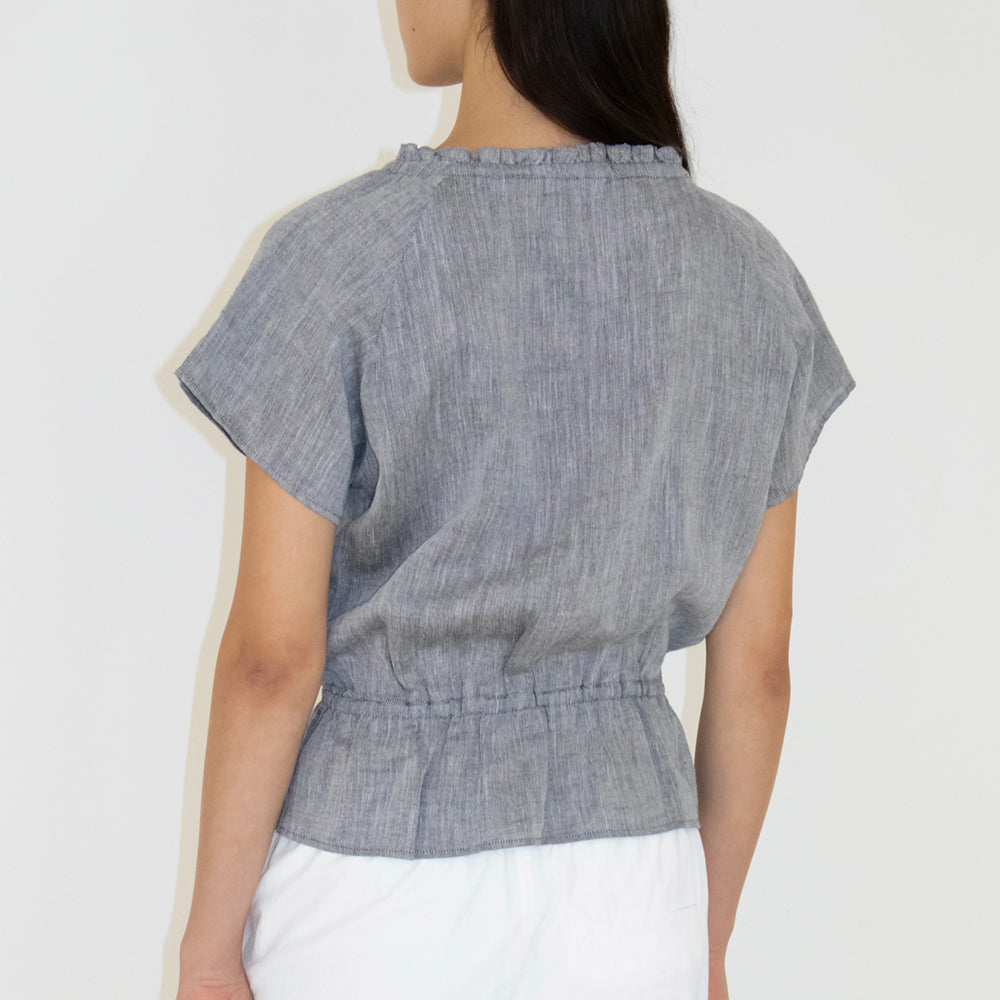 NCSSRY Pure Linen Tuck Half Blouse (Black)