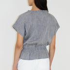 NCSSRY Pure Linen Tuck Half Blouse (Black)