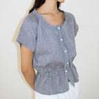 NCSSRY Pure Linen Tuck Half Blouse (Black)