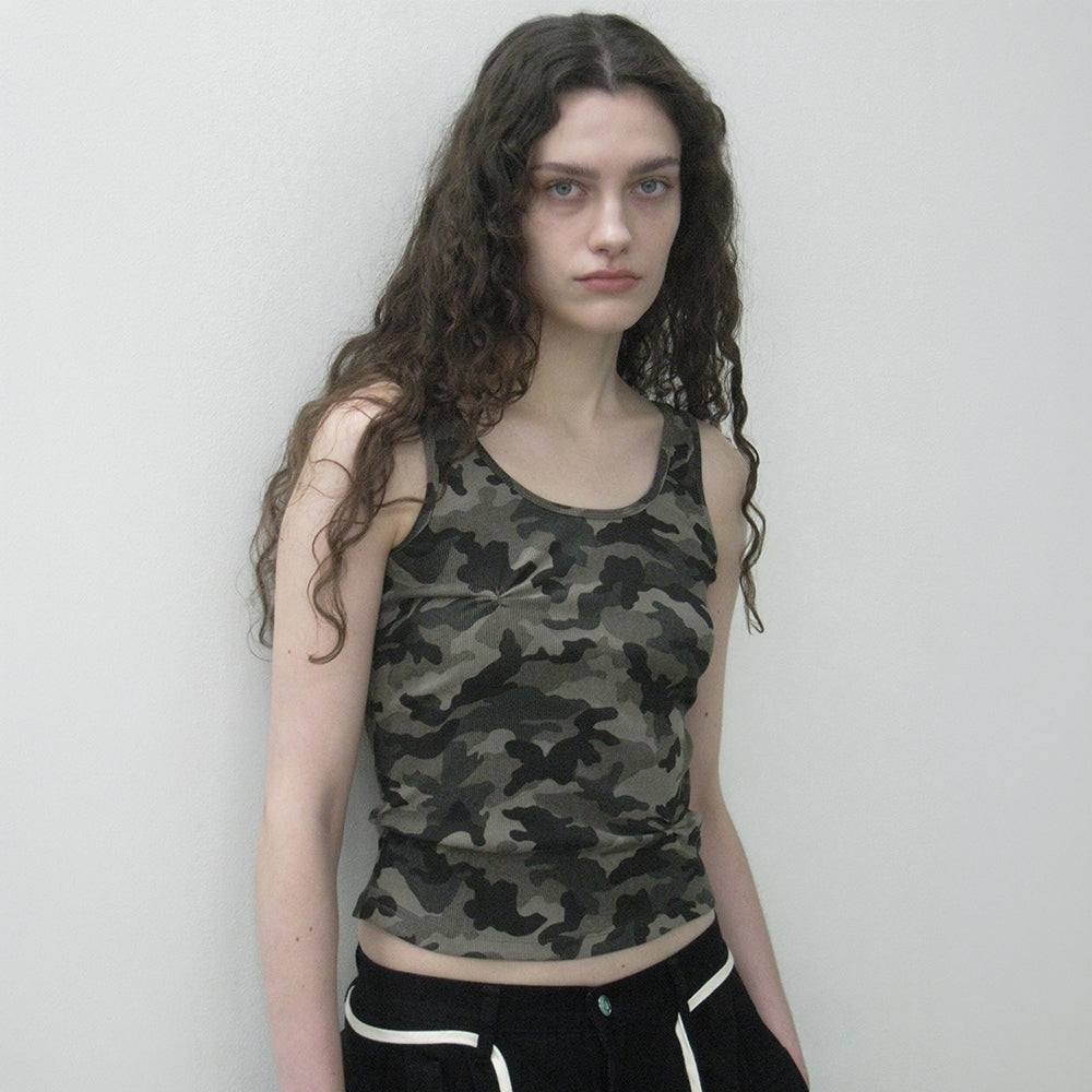 PARTIMENTO WOMEN RUCHED SLEEVELESS_CAMOUFLAGE