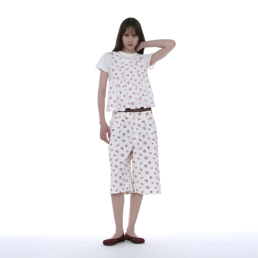 PARTIMENTO WOMEN FLORAL PRINTED SHORT SLEEVE TEE_WHITE