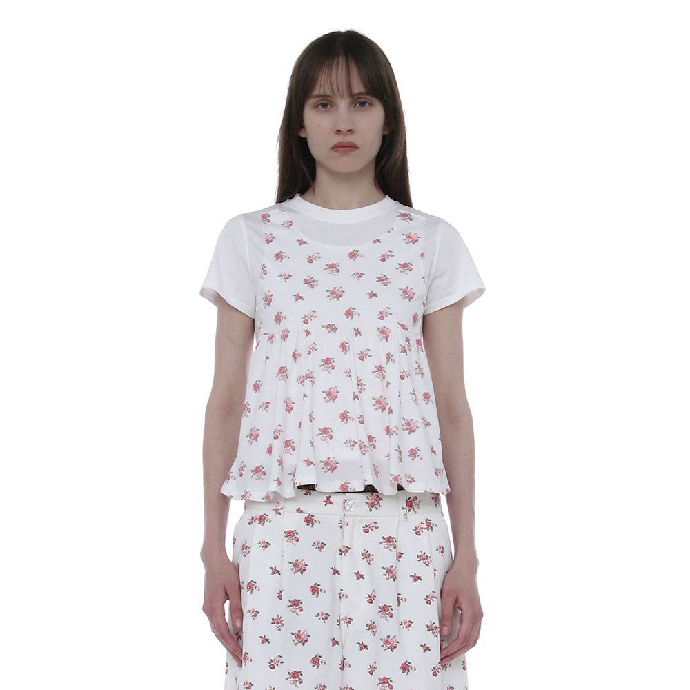 PARTIMENTO WOMEN FLORAL PRINTED SHORT SLEEVE TEE_WHITE