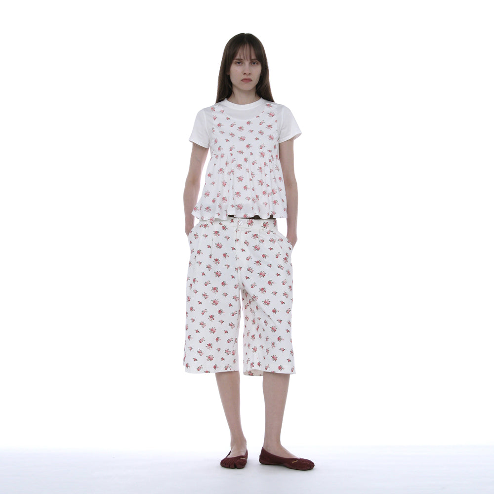 PARTIMENTO WOMEN FLORAL PRINTED SHORT SLEEVE TEE_WHITE
