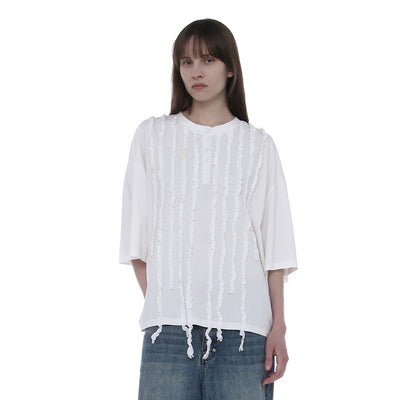 FRILL TRIM HENLEY NECK TEE_WHITE