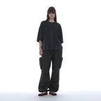 PARTIMENTO WOMEN FRILL TRIM HENLEY NECK TEE_BLUE GREY
