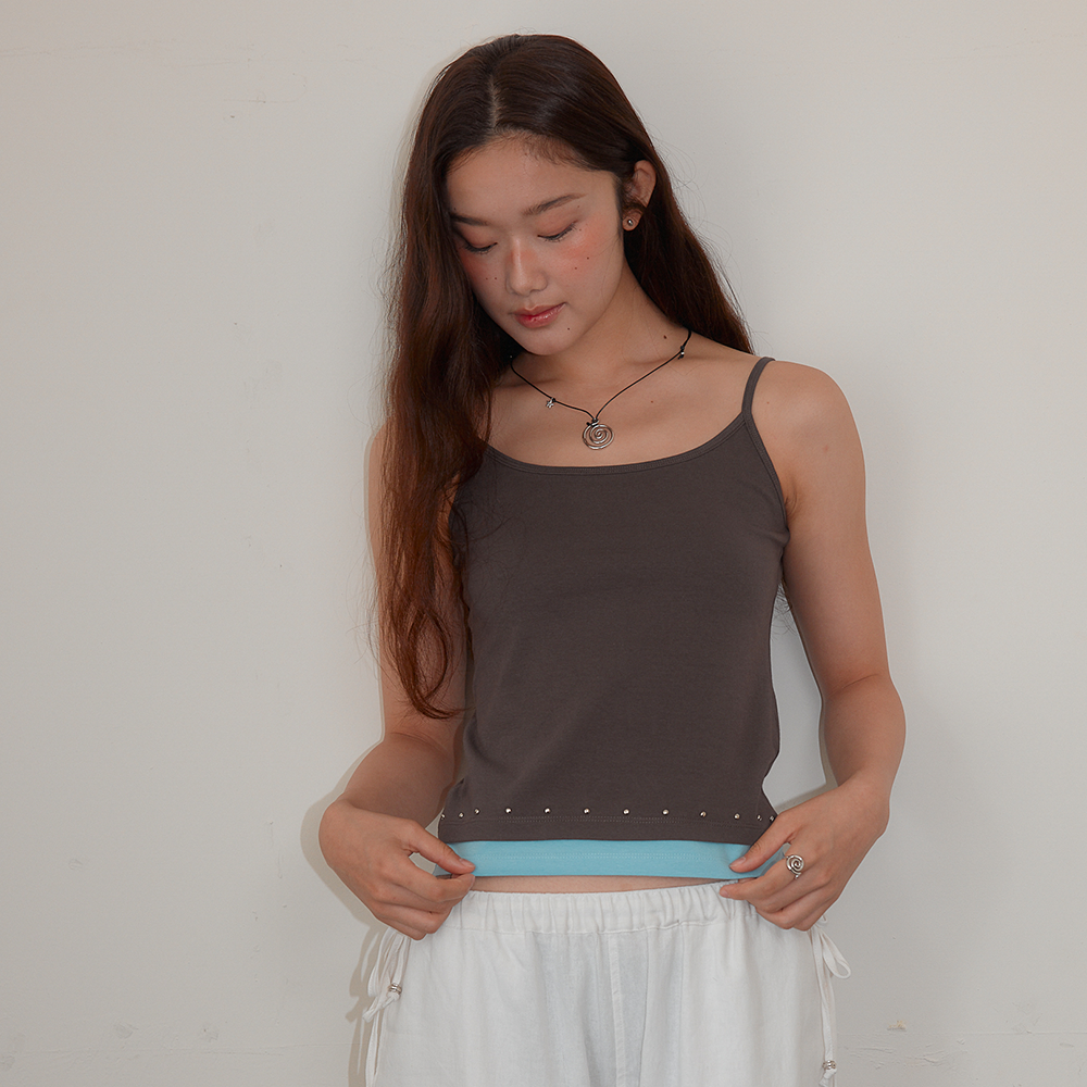 HOMEBODYTHINGS Layered Studded Sleeveless (BROWN - BLUE)