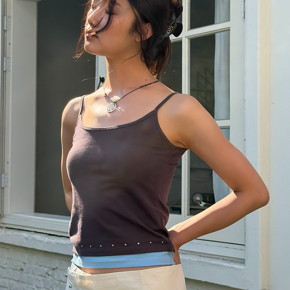 HOMEBODYTHINGS Layered Studded Sleeveless (BROWN - BLUE)