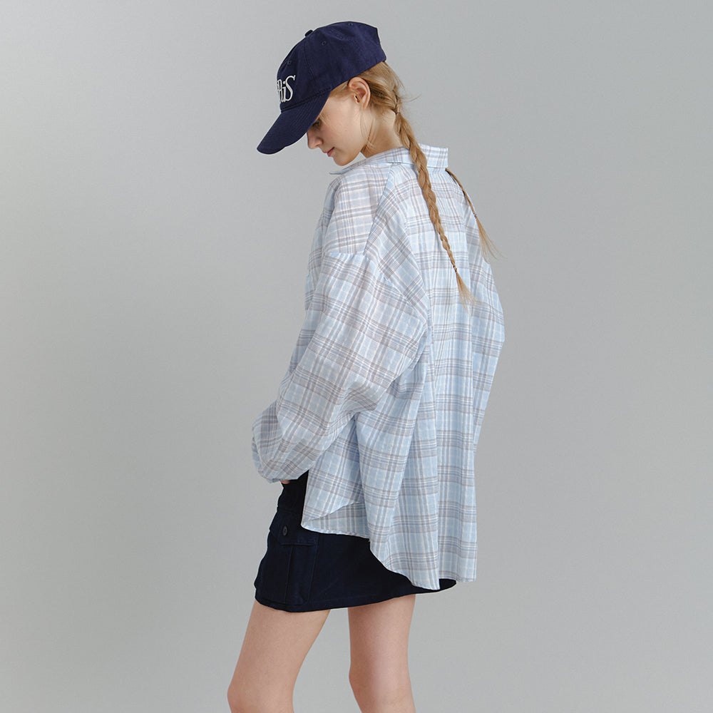 LAMINEZ Sunrise Check Shirt - Sky blue