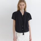 LAMINEZ [29CM Exclusive] Plain Tie Blouse - Charcoal