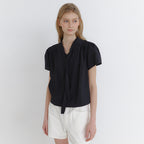 LAMINEZ [29CM Exclusive] Plain Tie Blouse - Charcoal