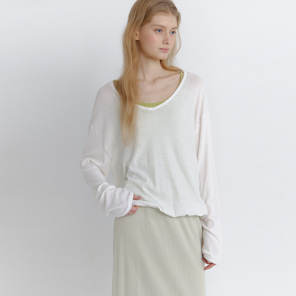 LAMINEZ Breeze V-Neck Long Sleeve - Ivory