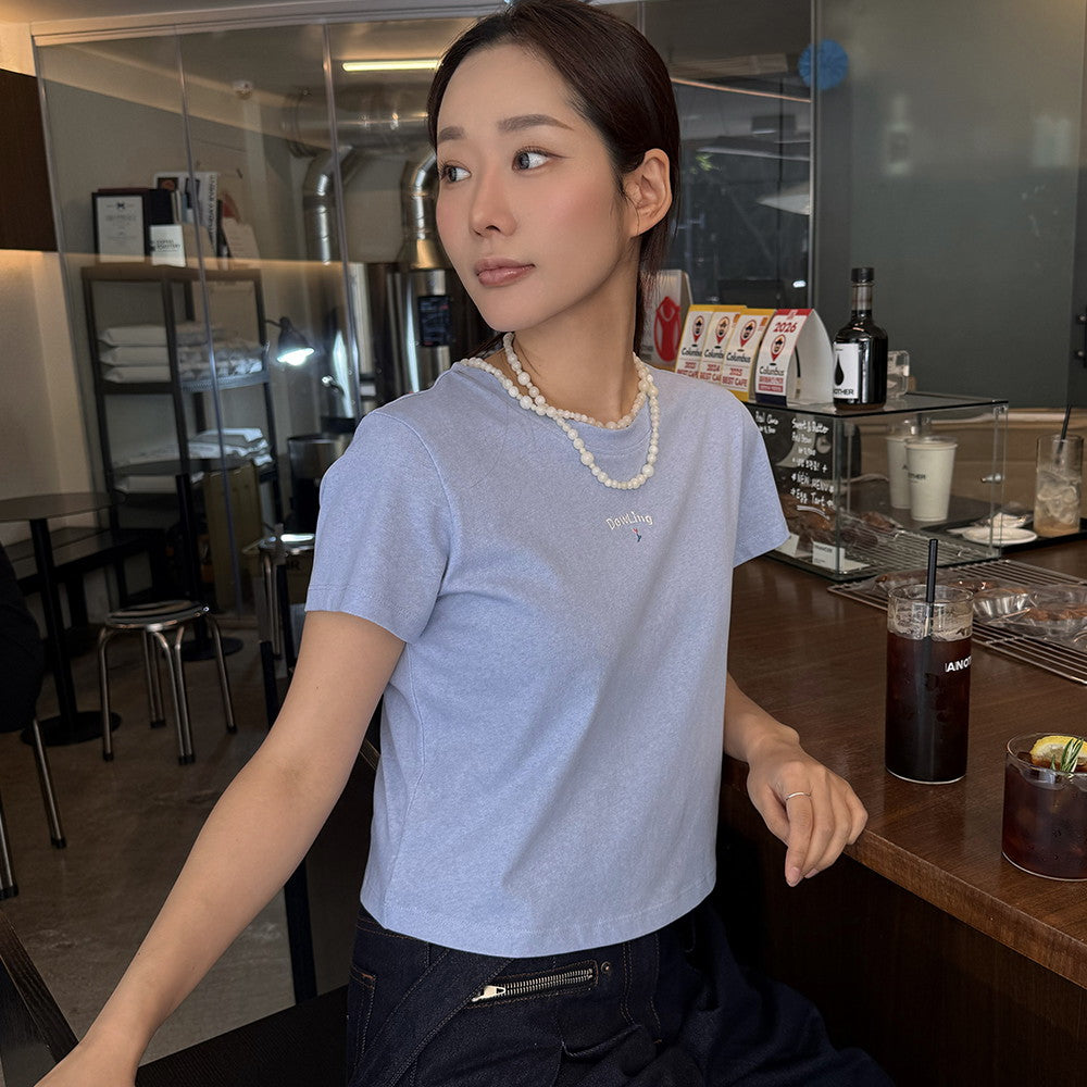 DEWL [Dueling] Mini embroidery pigment crop t-shirt SB_D262MSM149