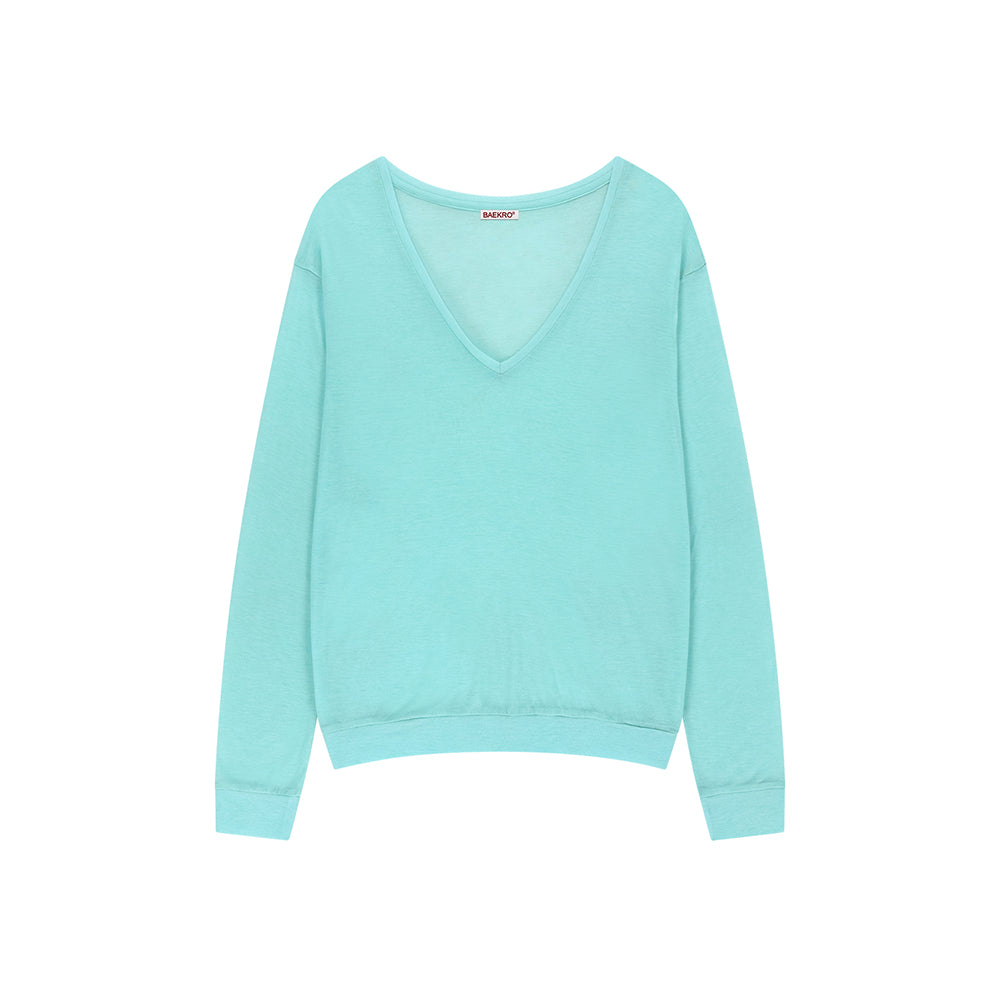 白RO(BAEKRO) Sheer Deep V-neck Long Sleeve, Mint