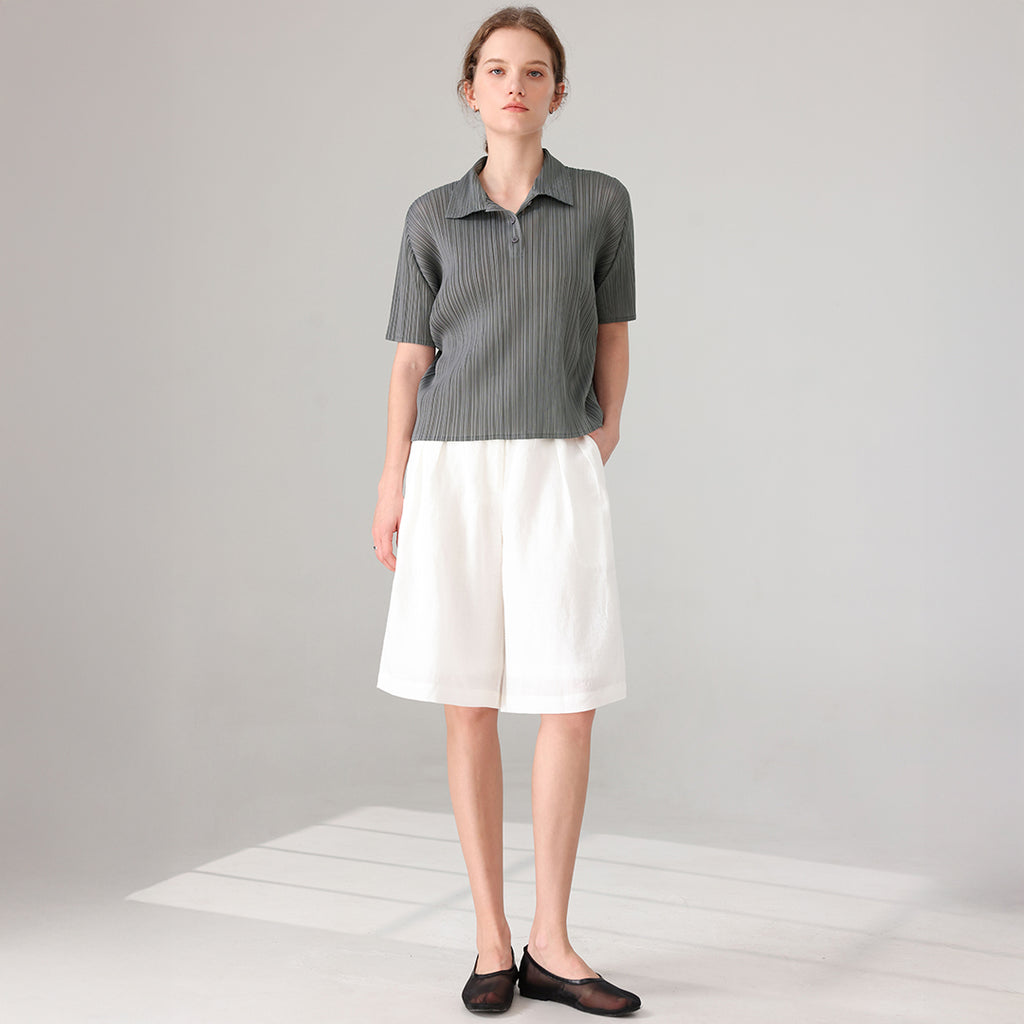 PLEATSMOOD Essen collar pleated shirt_charcoal