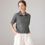 PLEATSMOOD Essen collar pleated shirt_charcoal