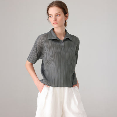 Essen collar pleated shirt_charcoal