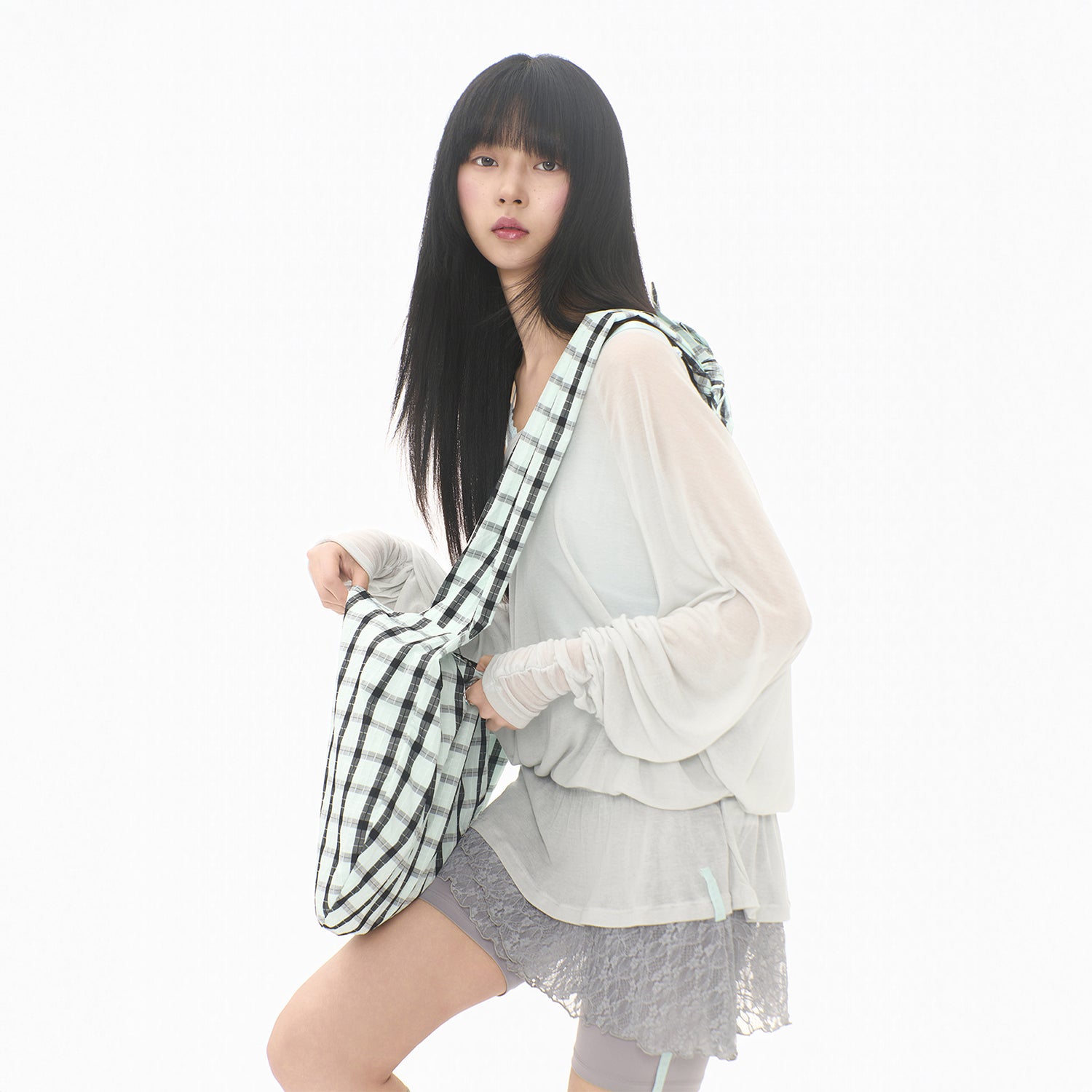 MIRECO SHEER OFF-SHOULDER SLEEVE CLOUD GREY