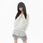 MIRECO SHEER OFF-SHOULDER SLEEVE CLOUD GREY