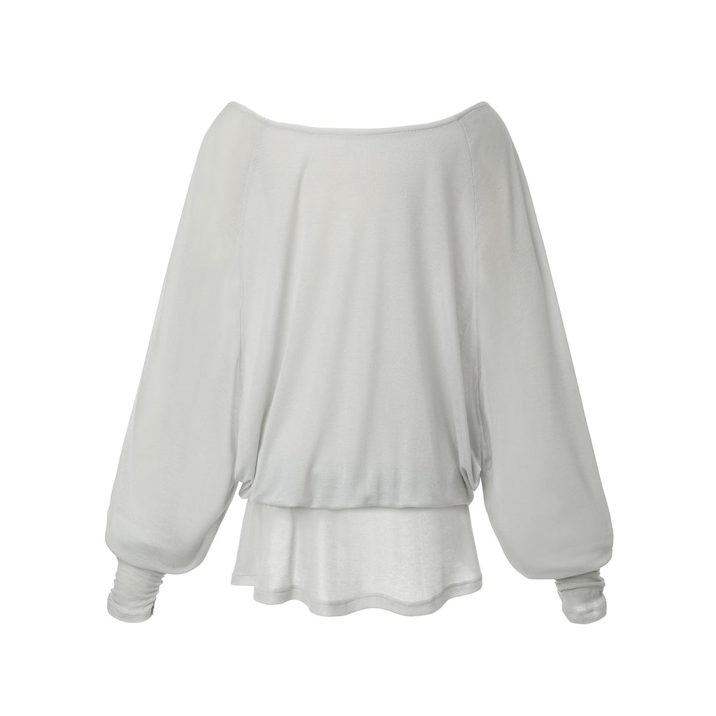 MIRECO SHEER OFF-SHOULDER SLEEVE CLOUD GREY