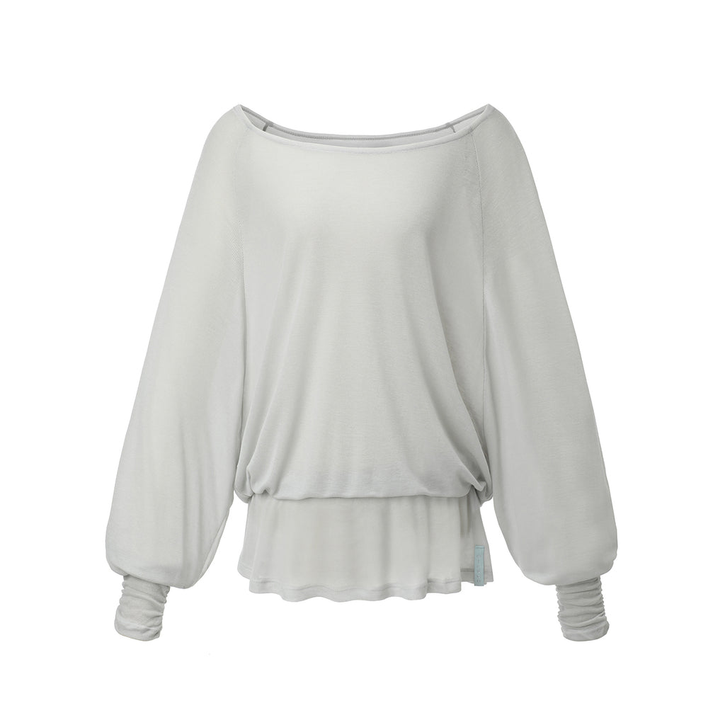 MIRECO SHEER OFF-SHOULDER SLEEVE CLOUD GREY