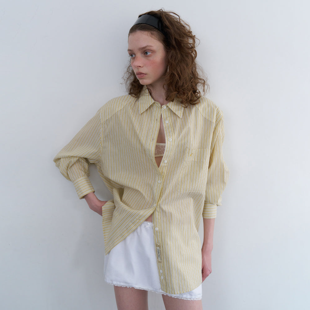 OVERDUE FLAIR STRIPE OVERSIZED SHIRT_YELLOW