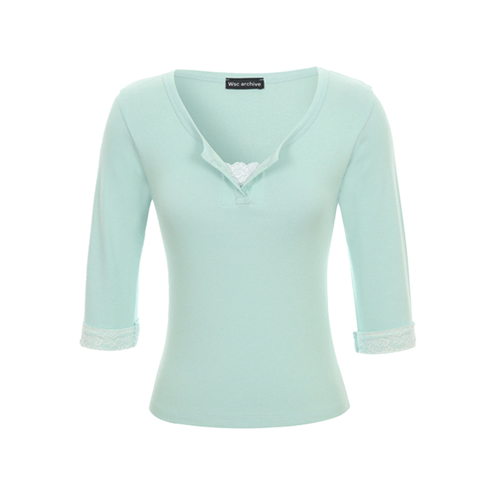 Wsc archive Lace hidden button Tee 005(Mint)