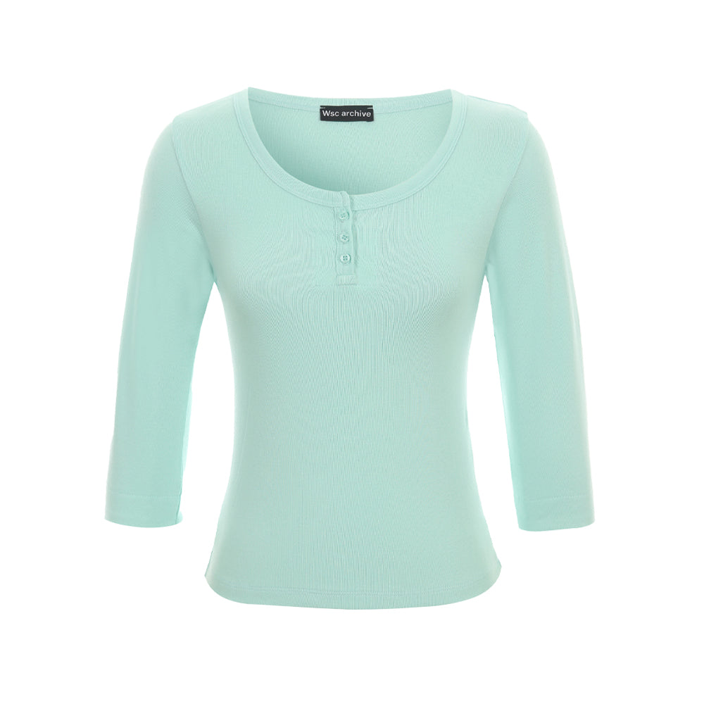 Wsc archive Lace hidden button Tee 005(Mint)