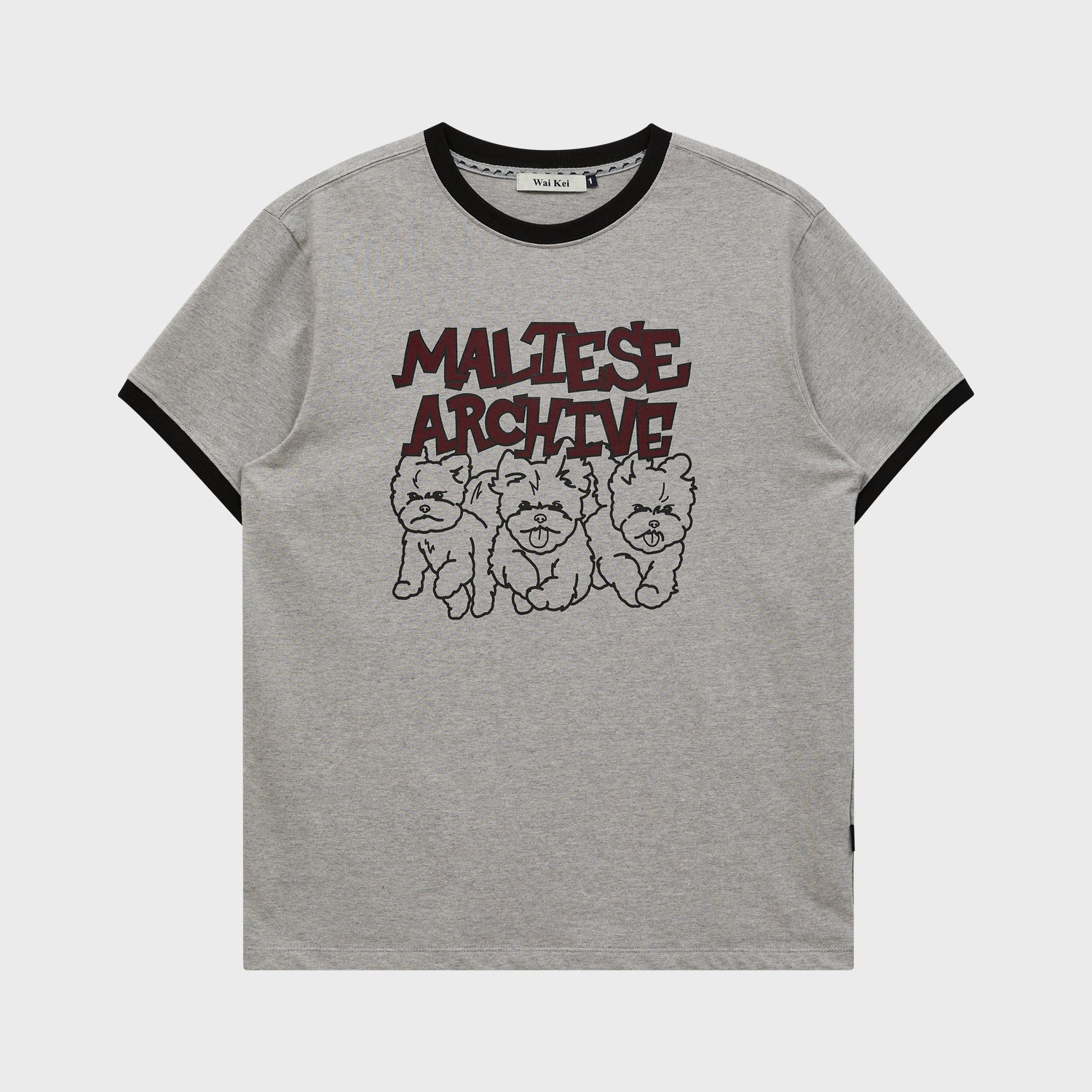 WAIKEI Maltese Archive Line Graphic Ringer Short Sleeve T-Shirt Gray