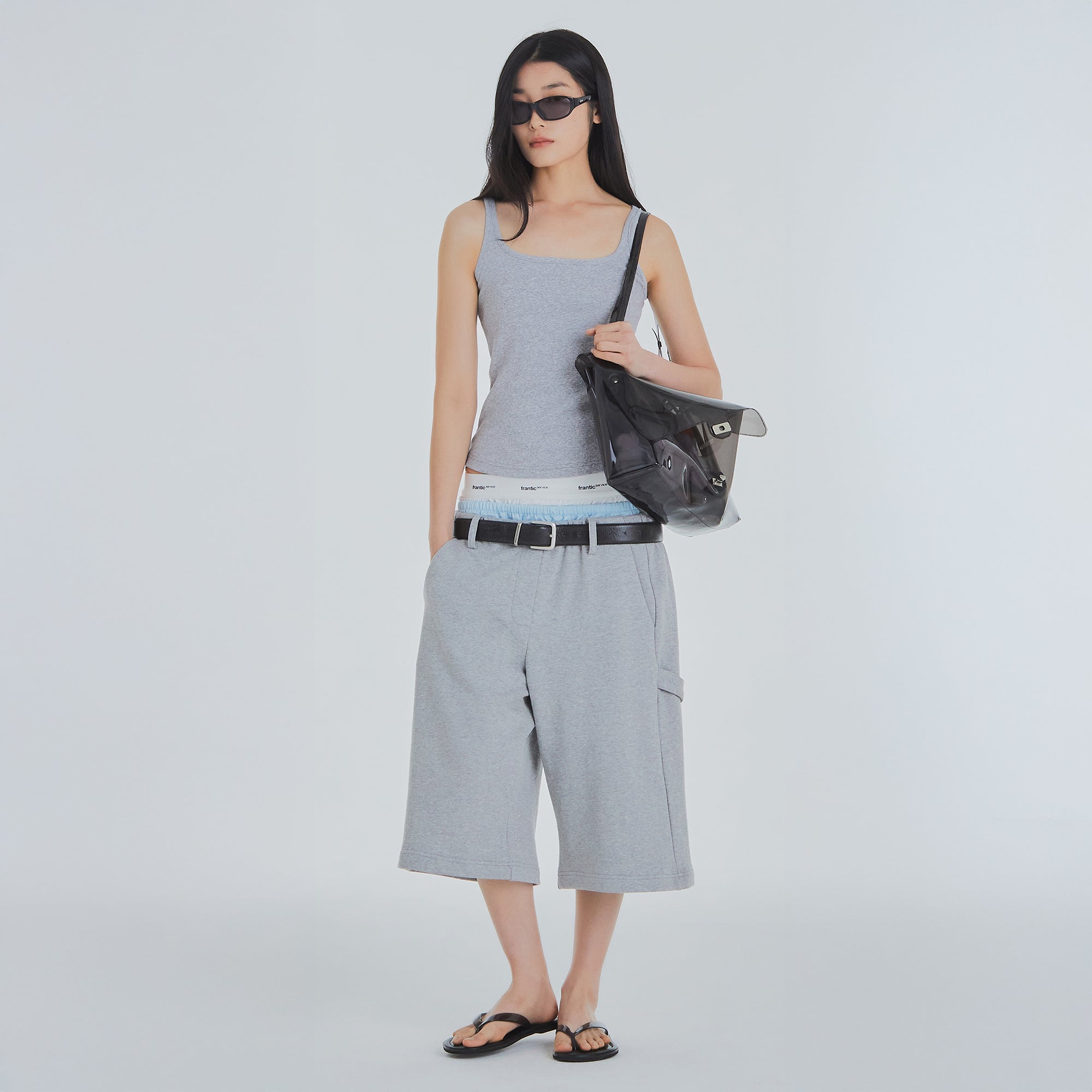 FRANTICSERVICE Classic Square Neck Sleeveless - Gray