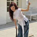 OLIVE DES OLIVE [Seohyun PICK] Boat neck shirring knotted jersey t-shirt OW6ME666
