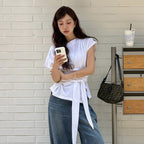 OLIVE DES OLIVE [Seohyun PICK] Boat neck shirring knotted jersey t-shirt OW6ME666