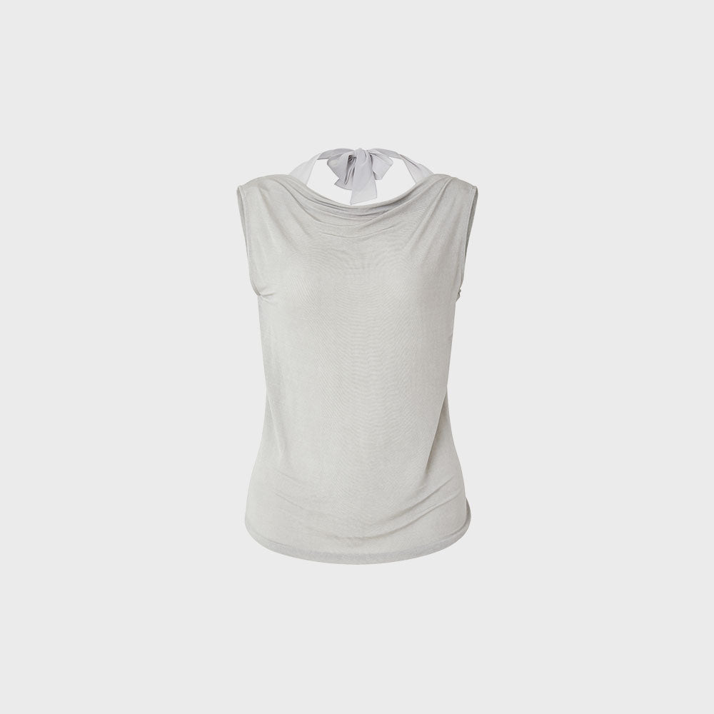 TEAK TIE NECK SLEEVELESS TOP (SILVER)