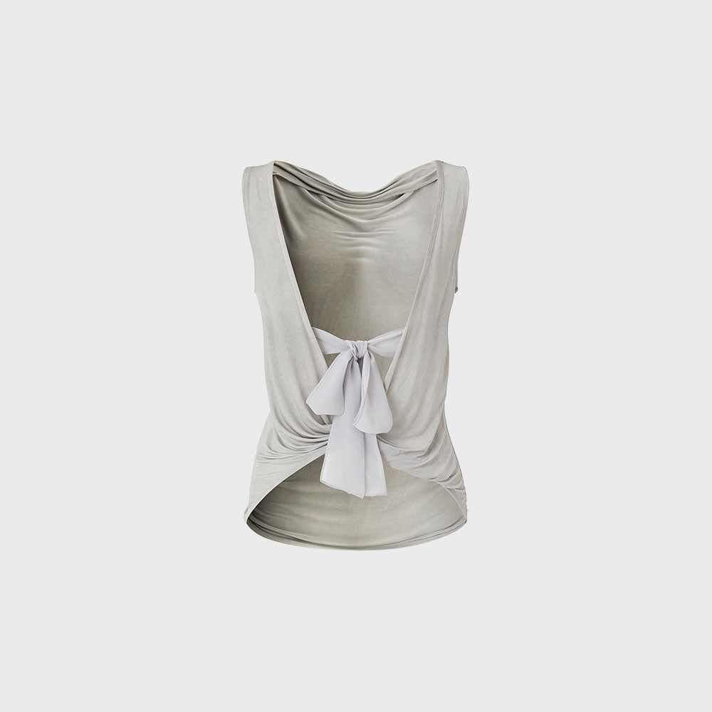 TEAK TIE NECK SLEEVELESS TOP (SILVER)